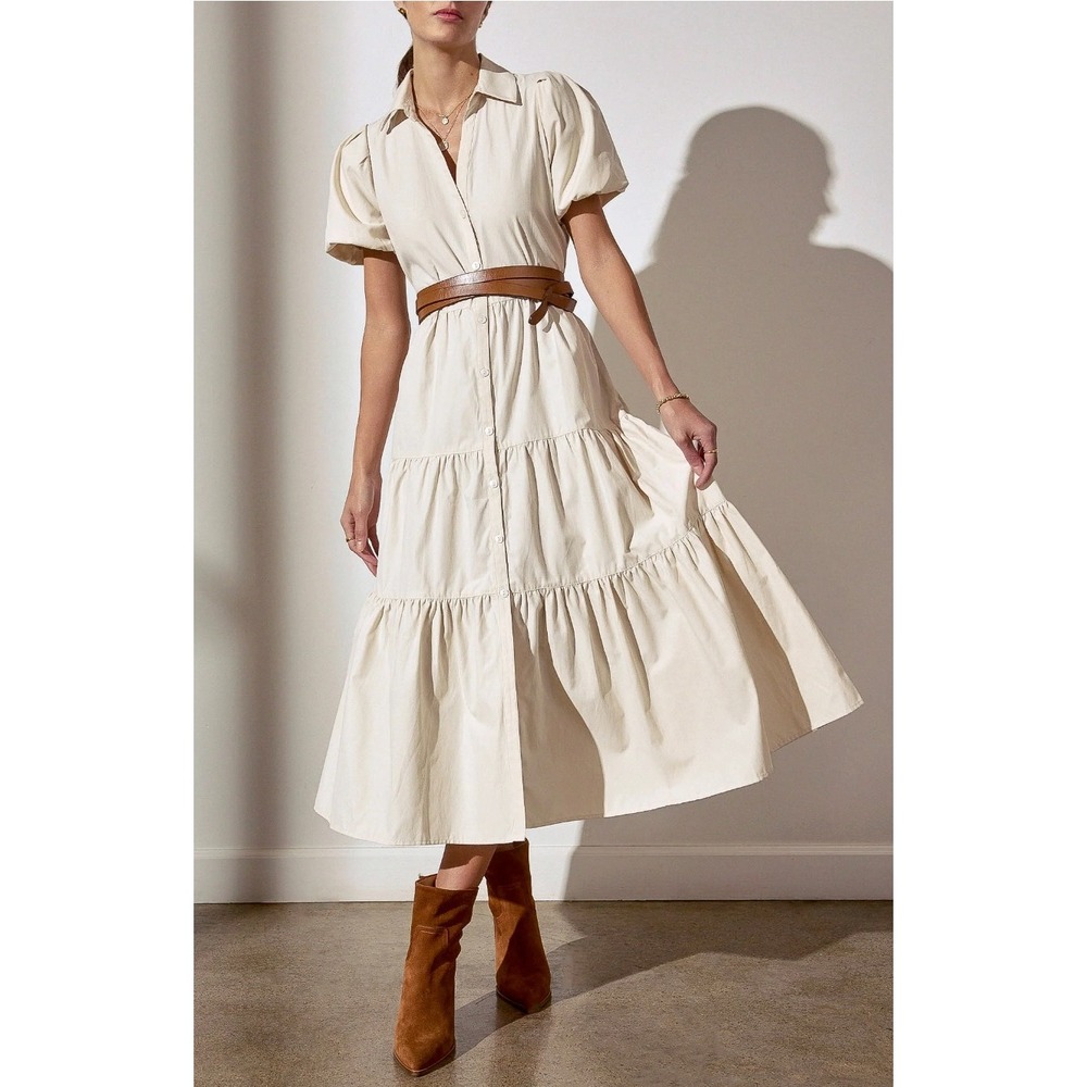 NWT Brochu Walker Havana Dress in Calico Cream Size Small Short Sleeve Midi